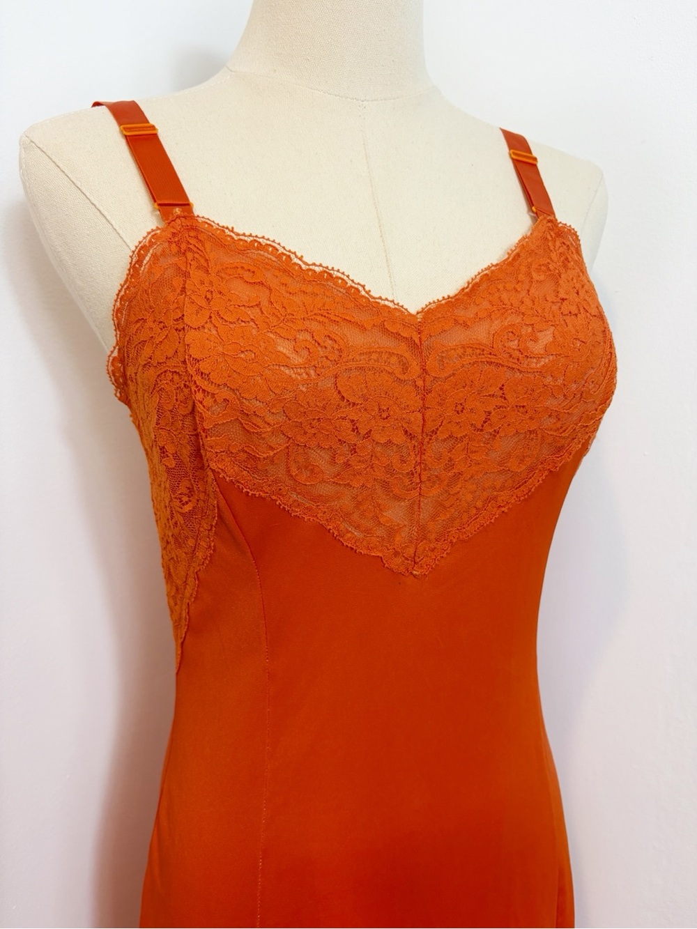 Vintage Wonder Maid Orange Nylon Lace Slip Dress FLAW